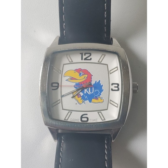kansas jayhawks Game Time Retro Series Silver Tone Square Case Black Band Watch - Picture 2 of 7